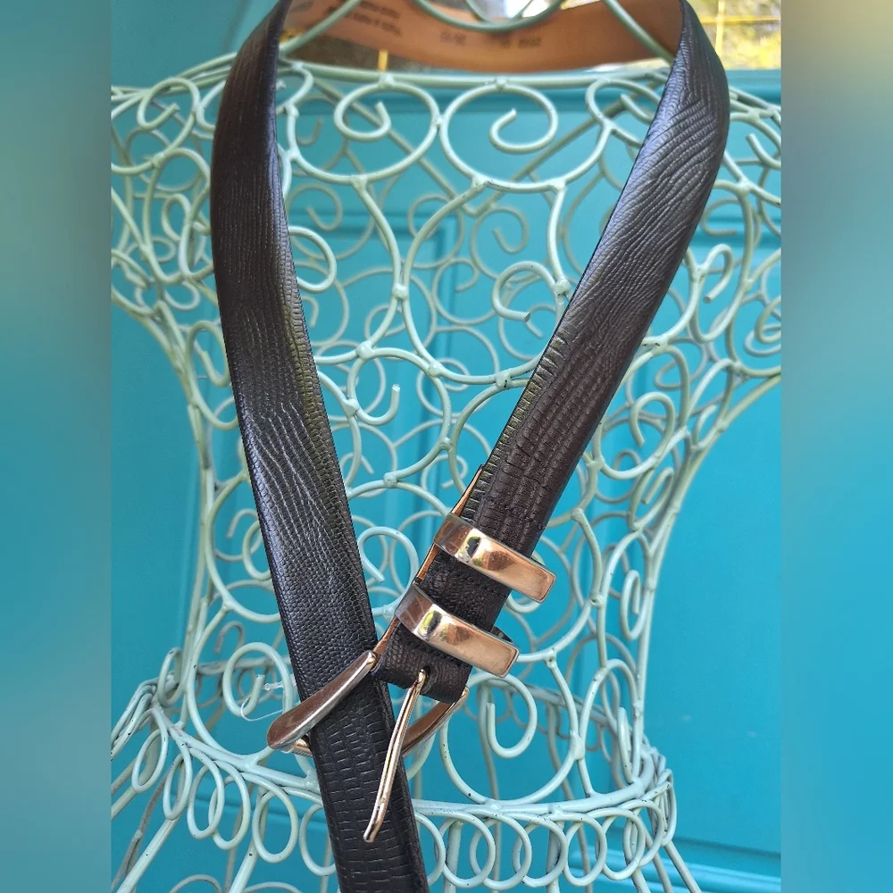 Genuine Leather Belt Embossed Alligator Handmade Italy Black Metal Belt Buckle
